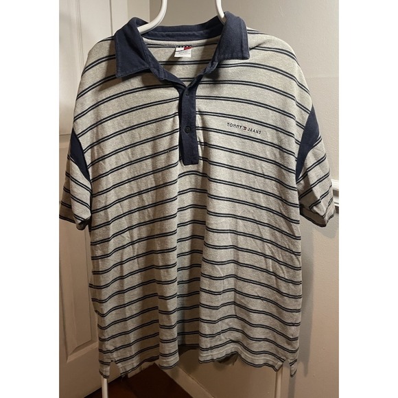 Vintage Tommy Hilfiger Polo Shirt Size 2XLg Tommy Jeans Box Flag Logo Cotton - Picture 1 of 5